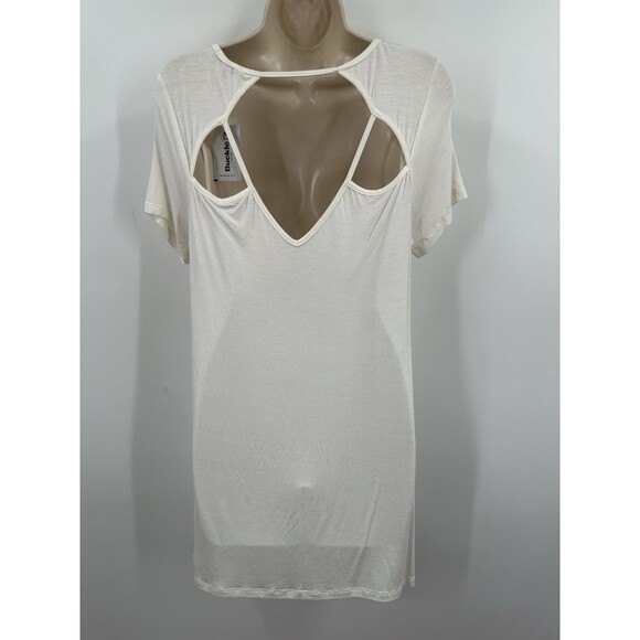 Buckle Jersey Knit Tunic Top Small Cream Casual Short Sleeve Cut out NWT - Picture 3 of 8